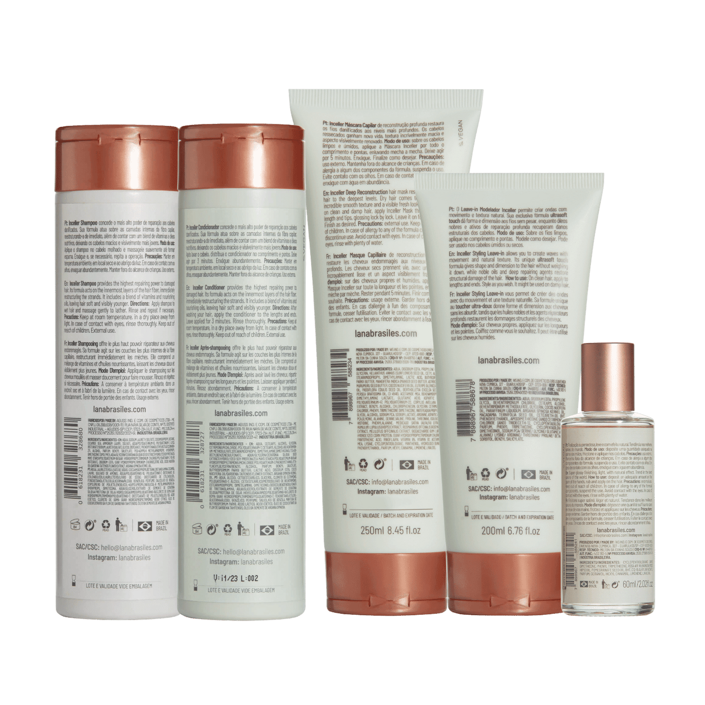 Kit Inceller Shampoo E Condicionador 250ml + Máscara 250ml + Leave In 200ml + Óleo 60ml - lanabrasiles.com.br
