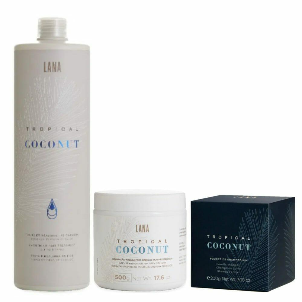 Tropical Coconut Tratamento Anti Frizz 1L + Máscara Hidratação 500g + Shampoo em Pó 200g - lanabrasiles.com.br